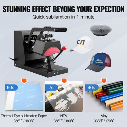 VEVOR Hat Heat Press Cap Heat Press Machine 4 Heating Pads Sublimation Transfer