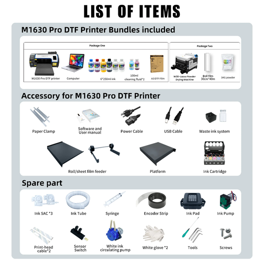 Lancelot M1630 Pro A3+ DTF Printer Bundle with Auto Powder Shaker & FREE DTF Laptop